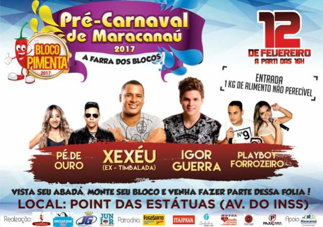 No momento você está vendo Pré-Carnaval de Maracanaú terá bandas Pé de Ouro, Playboy Forrozeiro, Igor Guerra e Xexéu