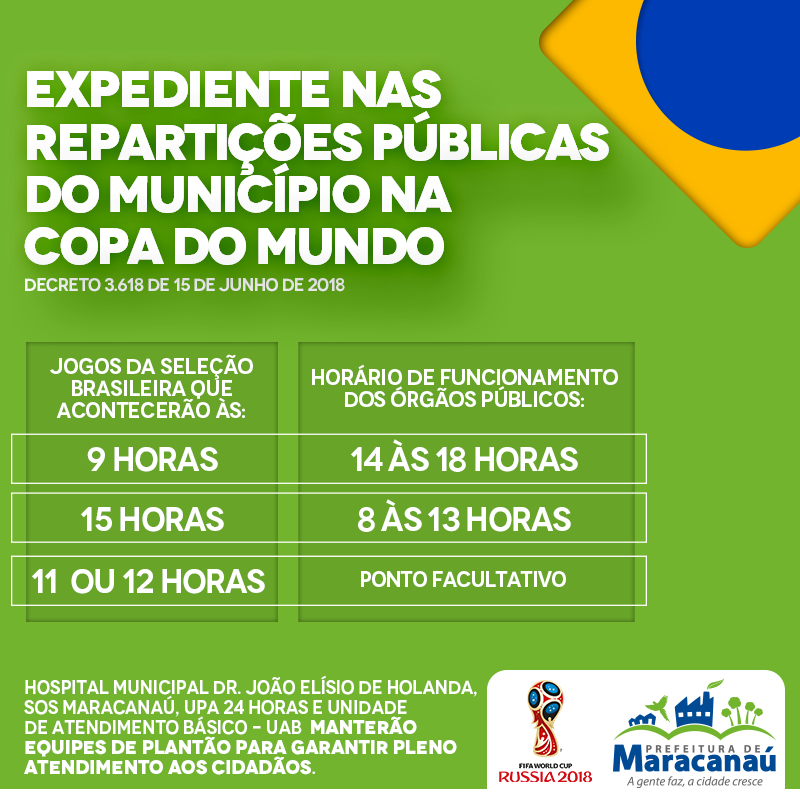 Horário de expediente especial nos jogos da Copa