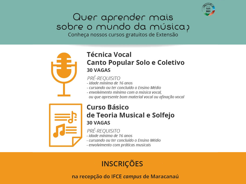 Você está visualizando atualmente Secult e IFCE oferecem cursos de extensão na área de música