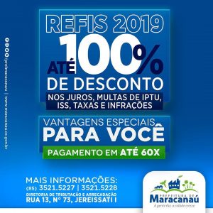 Leia mais sobre o artigo Prefeitura lança Refis com descontos de até 100% de juros de mora e multa de moratória e parcelamento em até 60 vezes