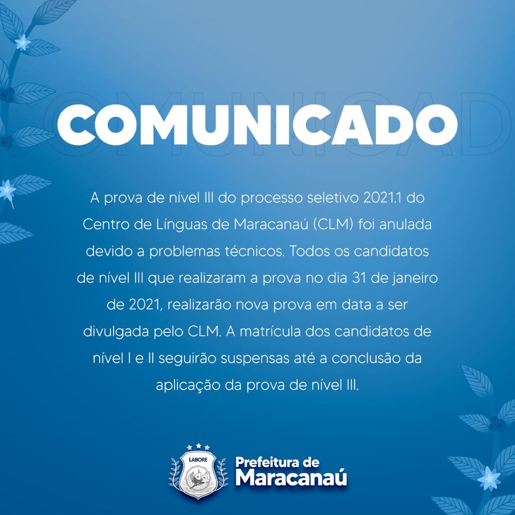 Read more about the article Comunicado aos candidatos do processo seletivo 2021.1 do CLM