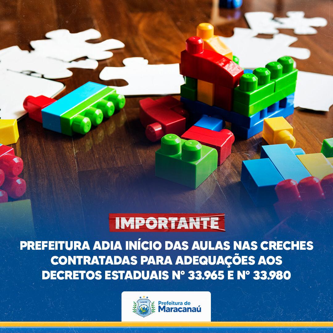 Leia mais sobre o artigo Prefeitura adia início das aulas nas Creches contratadas para adequações aos decretos estaduais Nº 33.965 e Nº 33.980