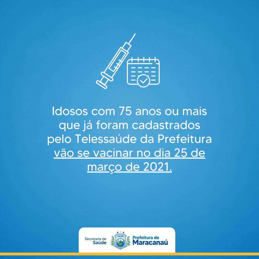 Leia mais sobre o artigo Idosos com 75 ou mais que já foram cadastrados pelo Telessaúde da Prefeitura vão se vacinar no dia 25 de março de 2021