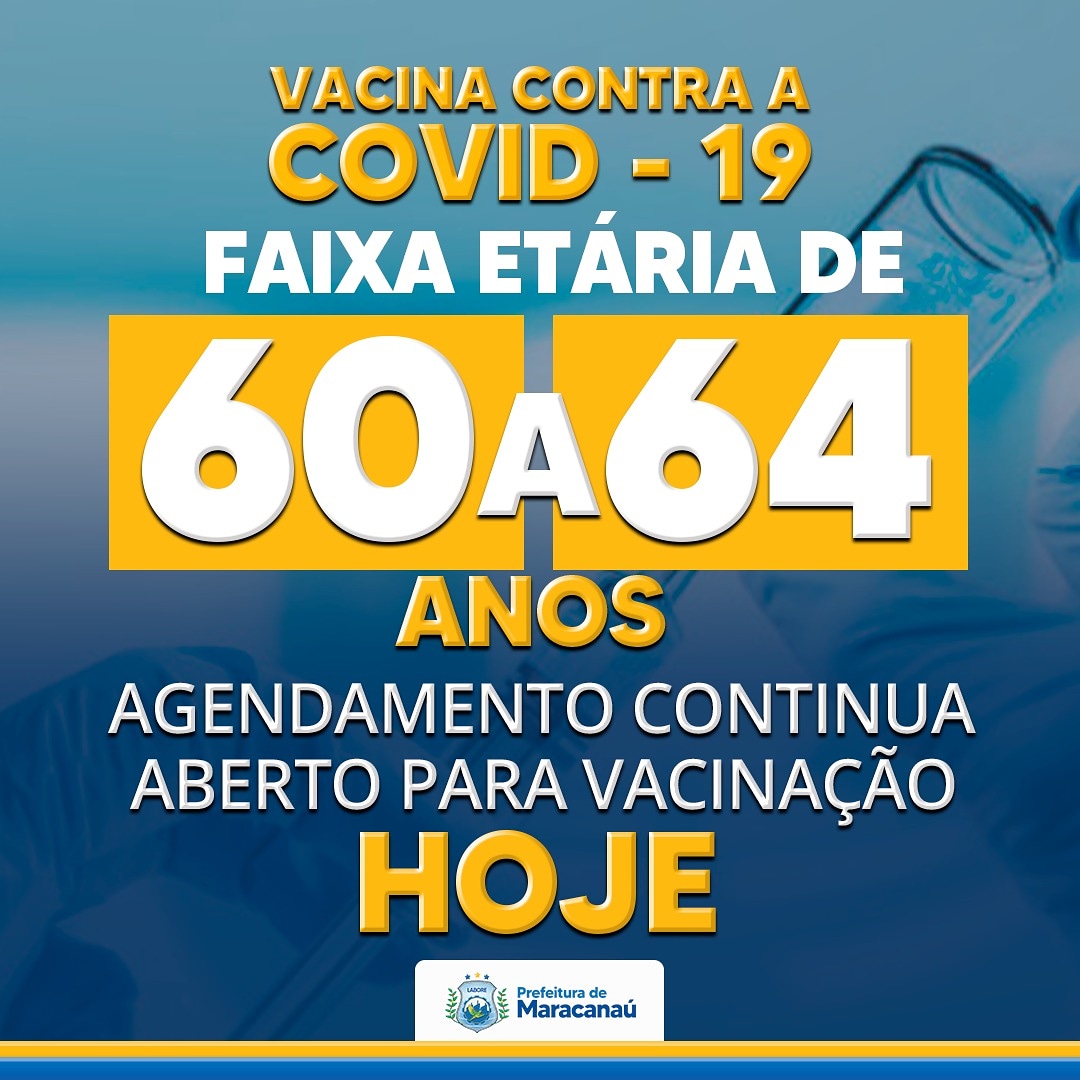 Você está visualizando atualmente Continuam abertas vagas para vacinação 1ª dose, faixa 60 a 64 anos