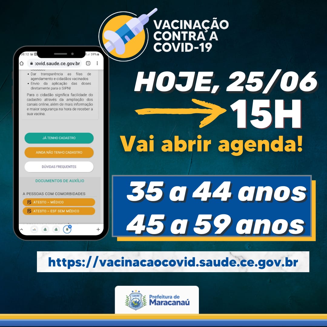 Você está visualizando atualmente Maracanaú abre agendamento para vacinação contra a Covid-19, para a faixa etária 35 a 59 anos