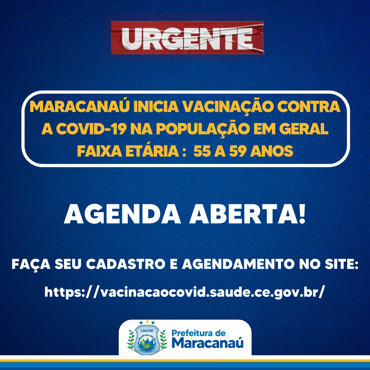 Leia mais sobre o artigo Maracanaú inicia vacinação contra a covid-19 na população em geral na faixa etária 55 a 59 anos