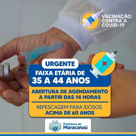 Você está visualizando atualmente Agendamento para vacinação contra a Covid-19, para a faixa etária 35 a 44 anos será aberto hoje, 09/07 às 14h