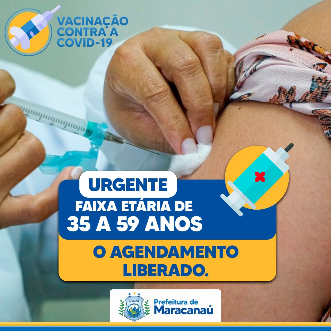 Read more about the article Agendamento liberado para vacinação contra a Covid-19. Faixa Etária 35 a 59 anos.