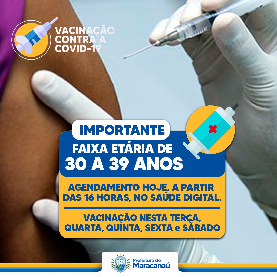 Read more about the article Maracanaú abre agendamento da vacina contra a Covid-19 para público de 30 a 39 anos