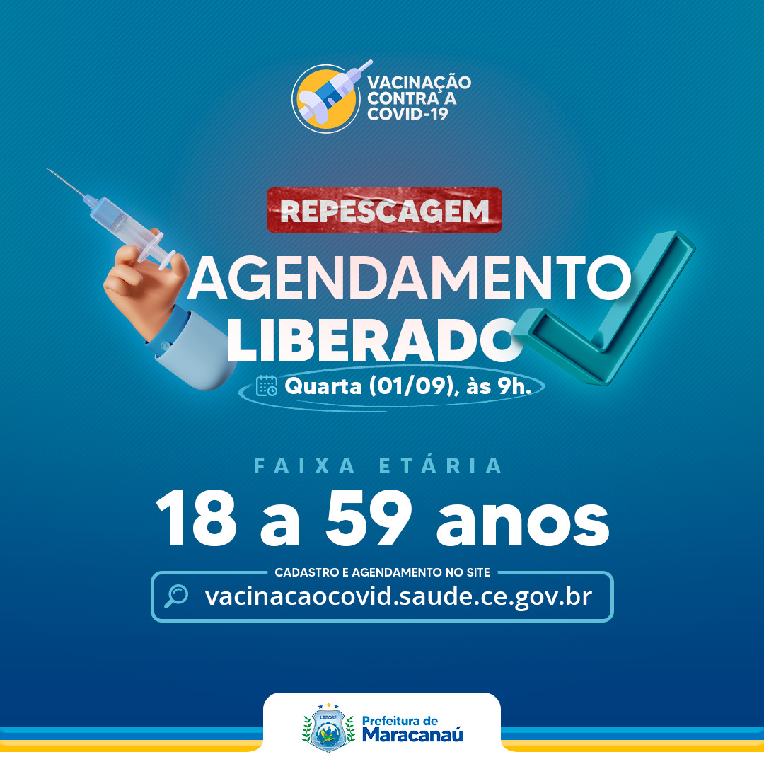 Read more about the article Repescagem: Agendamento aberto nesta quarta, 01, para vacinação 18 a 59 anos
