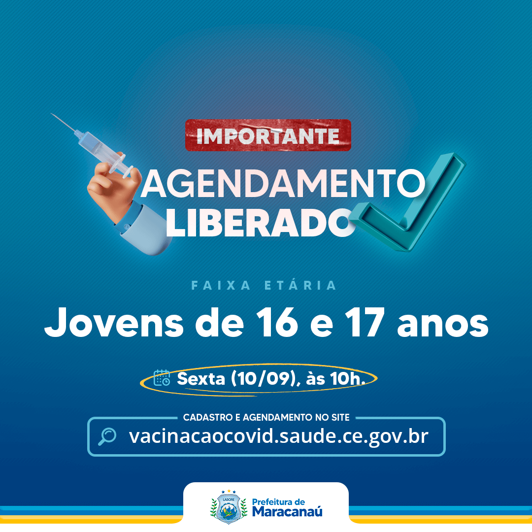 Leia mais sobre o artigo Agendamento de vacinação para jovens de 16 e 17 anos abre nesta sexta, as 10h