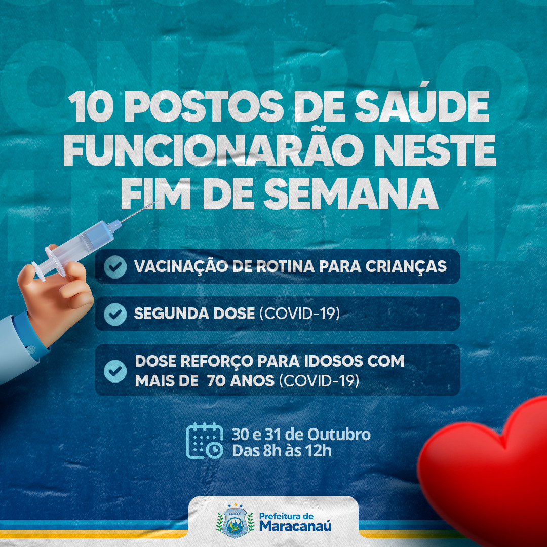 Leia mais sobre o artigo Dez postos de saúde do município funcionarão neste sábado (30) e domingo (31)