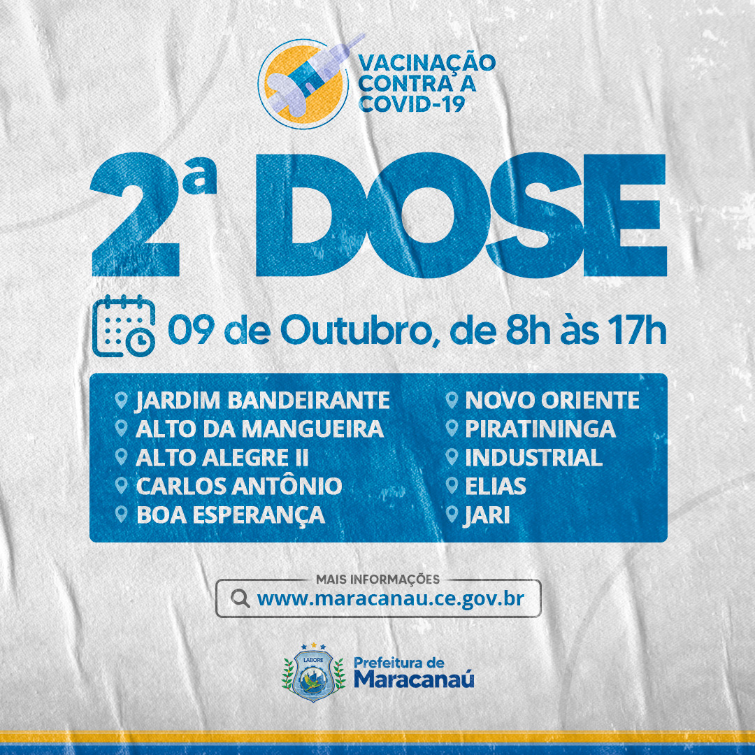 Você está visualizando atualmente Prefeitura realiza vacinação 2ª dose no sábado, 09 de outubro