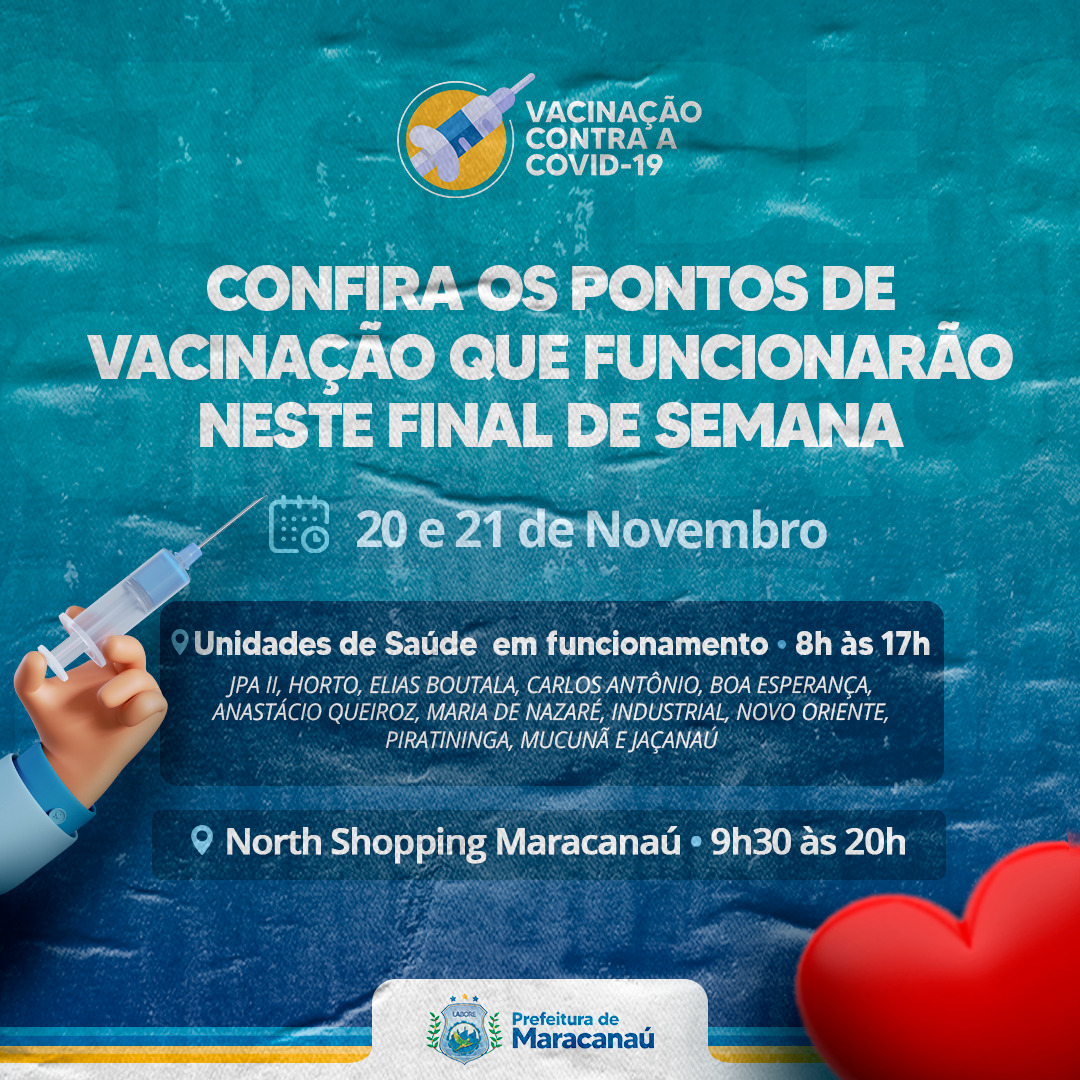 No momento, você está visualizando Postos de Saúde e North Shopping são pontos de vacinação neste final de semana (20 e 21/11)