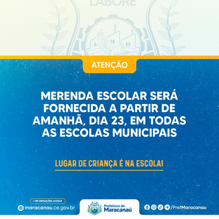 Você está visualizando atualmente Merenda escolar será fornecida a partir de amanhã, 23 de fevereiro, em todas as Escolas Municipais