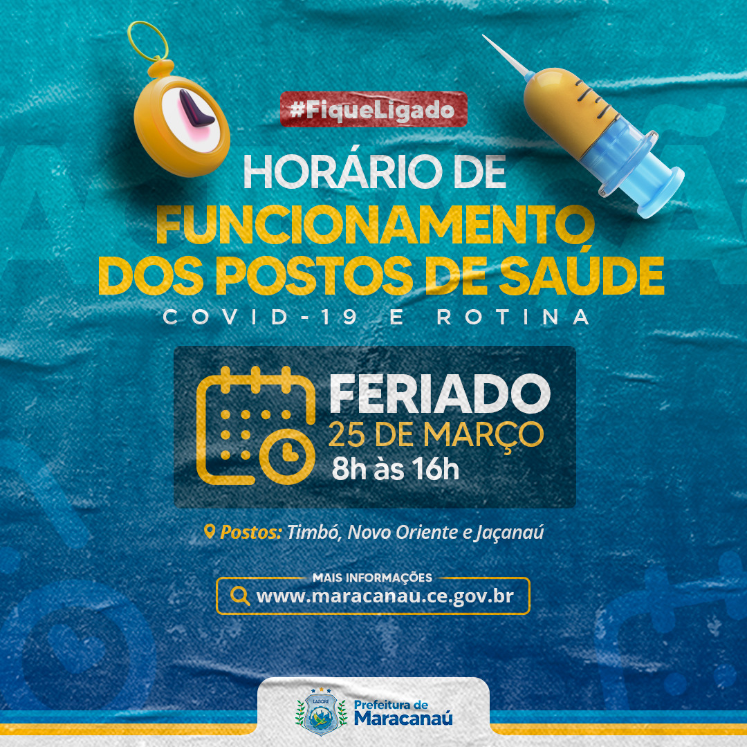 Read more about the article Três postos de saúde funcionarão no feriado do dia 25/03