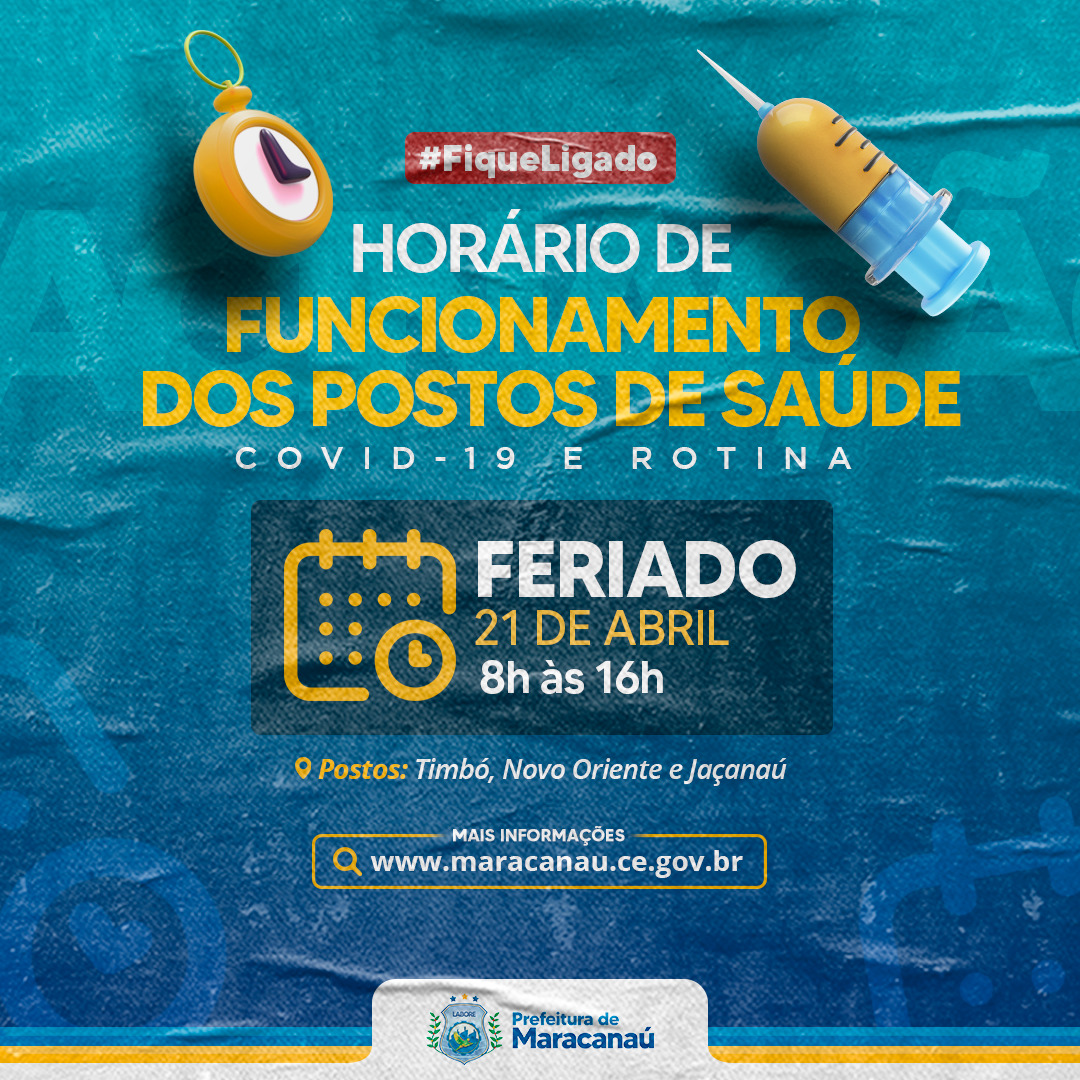Read more about the article Três postos de saúde funcionarão no feriado do dia 21/04
