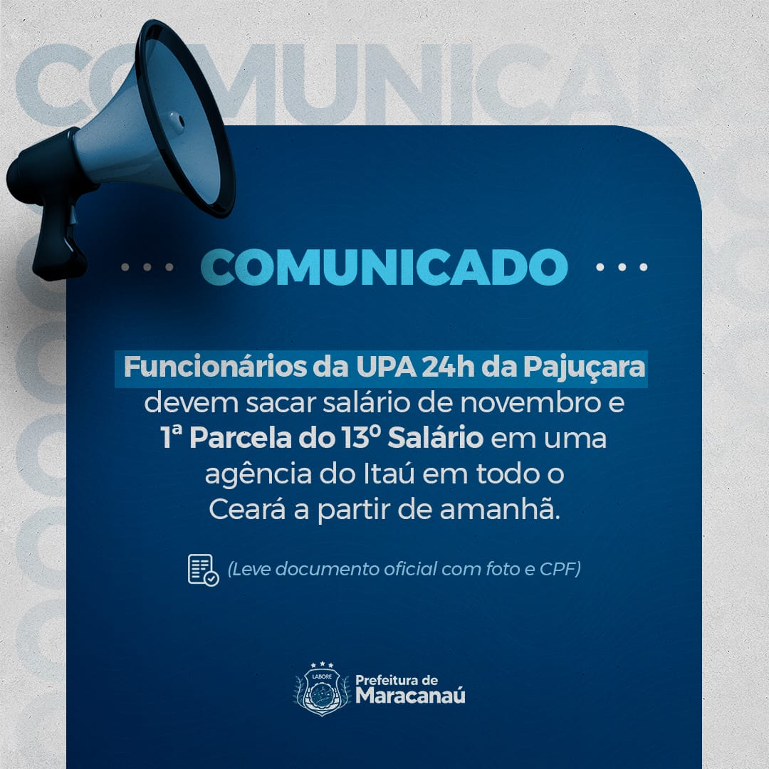 Você está visualizando atualmente ATENÇÃO FUNCIONÁRIOS DA UPA 24H DA PAJUÇARA