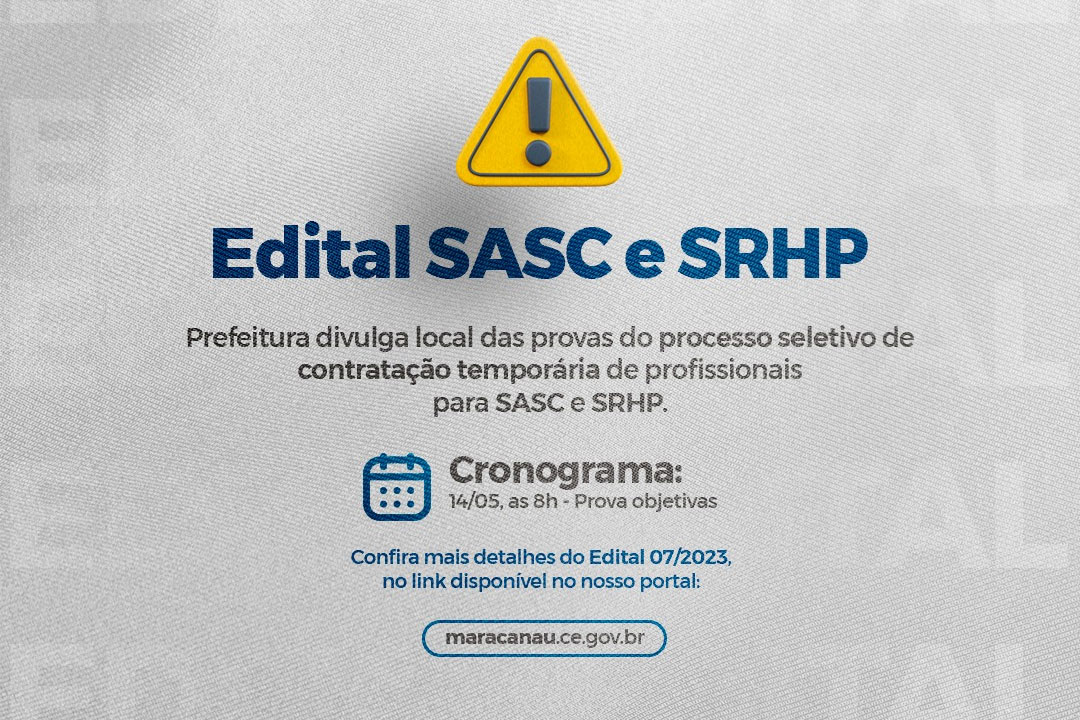 Você está visualizando atualmente Prefeitura divulga local das provas do processo seletivo de contratação temporária de profissionais para Sasc e SRHP